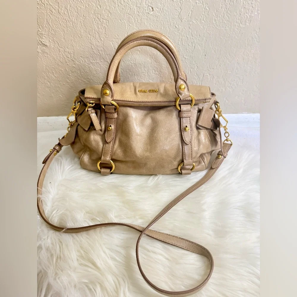 Miu Miu Beige Leather Satchel with Gold Hardware - Picture 3 of 13